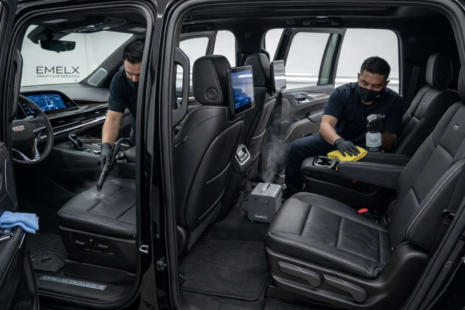 Interior sanitization luxury SUV Emelx chauffeur cleaning standards