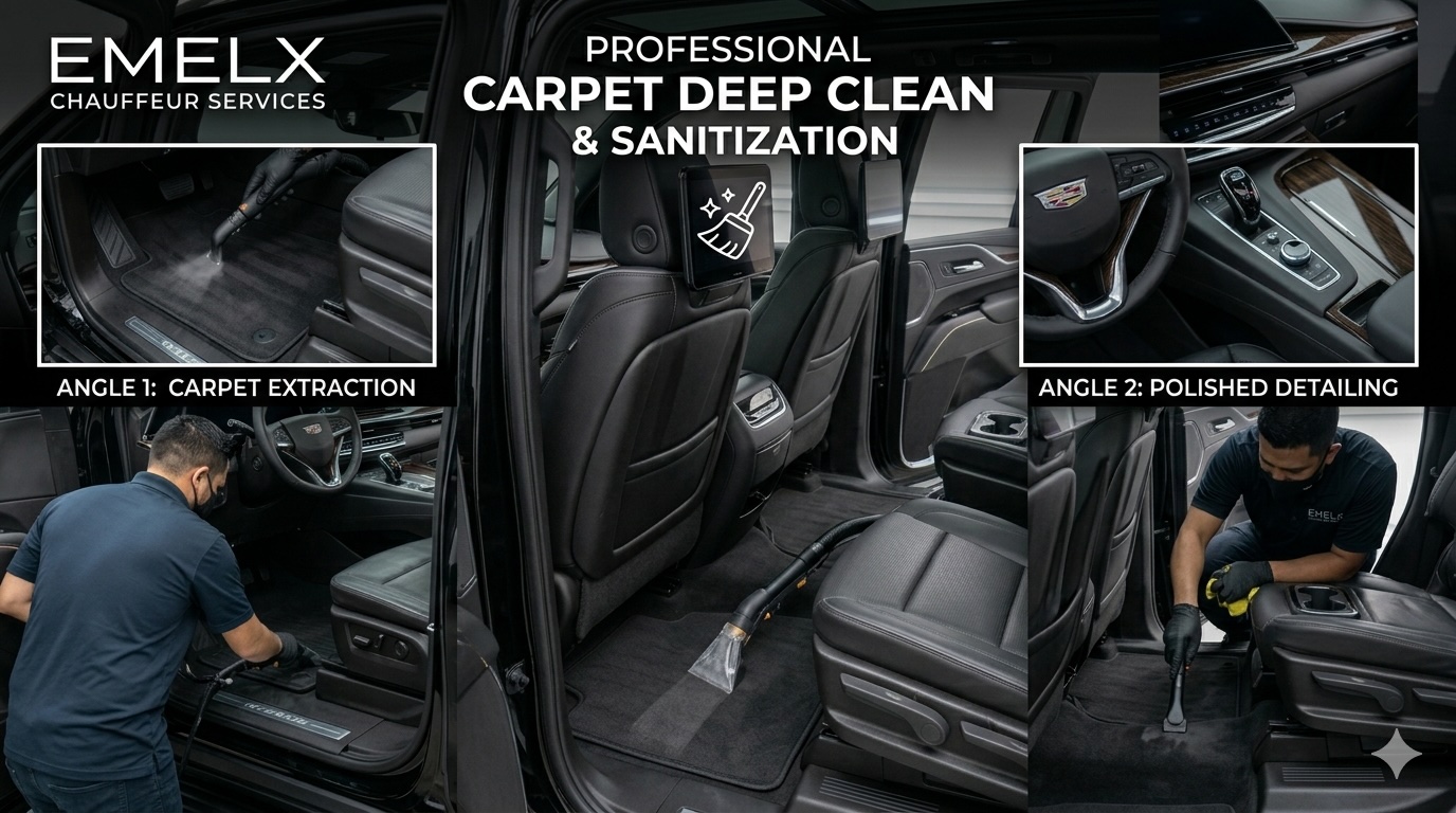 Carpet deep cleaning extraction luxury vehicle Emelx detailing service