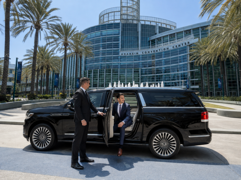 Emelx professional chauffeur transportation at Anaheim Convention Center for executives and business travelers