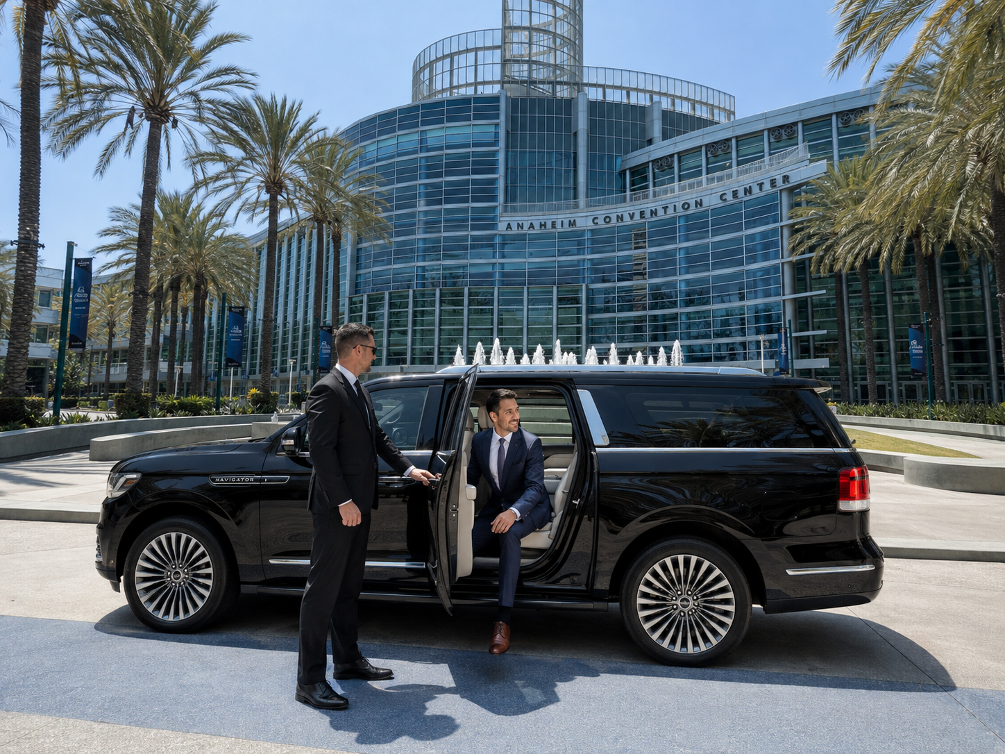 Emelx professional chauffeur transportation at Anaheim Convention Center for executives and business travelers