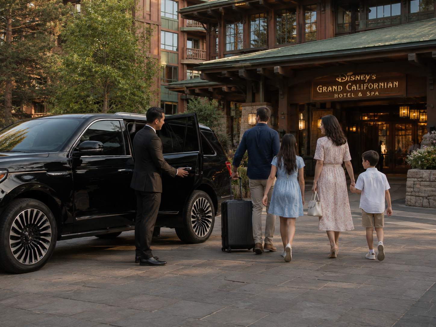 Emelx chauffeur arrival at Disney's Grand Californian Hotel and Spa from LAX